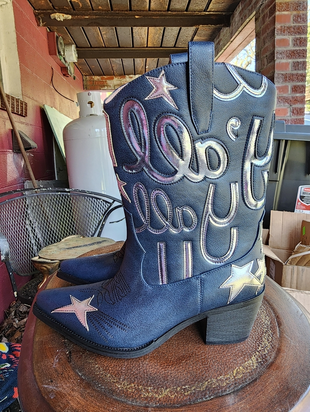 Hockfart cowboy western boots cowgirl embroidery hey ya'll womens 8